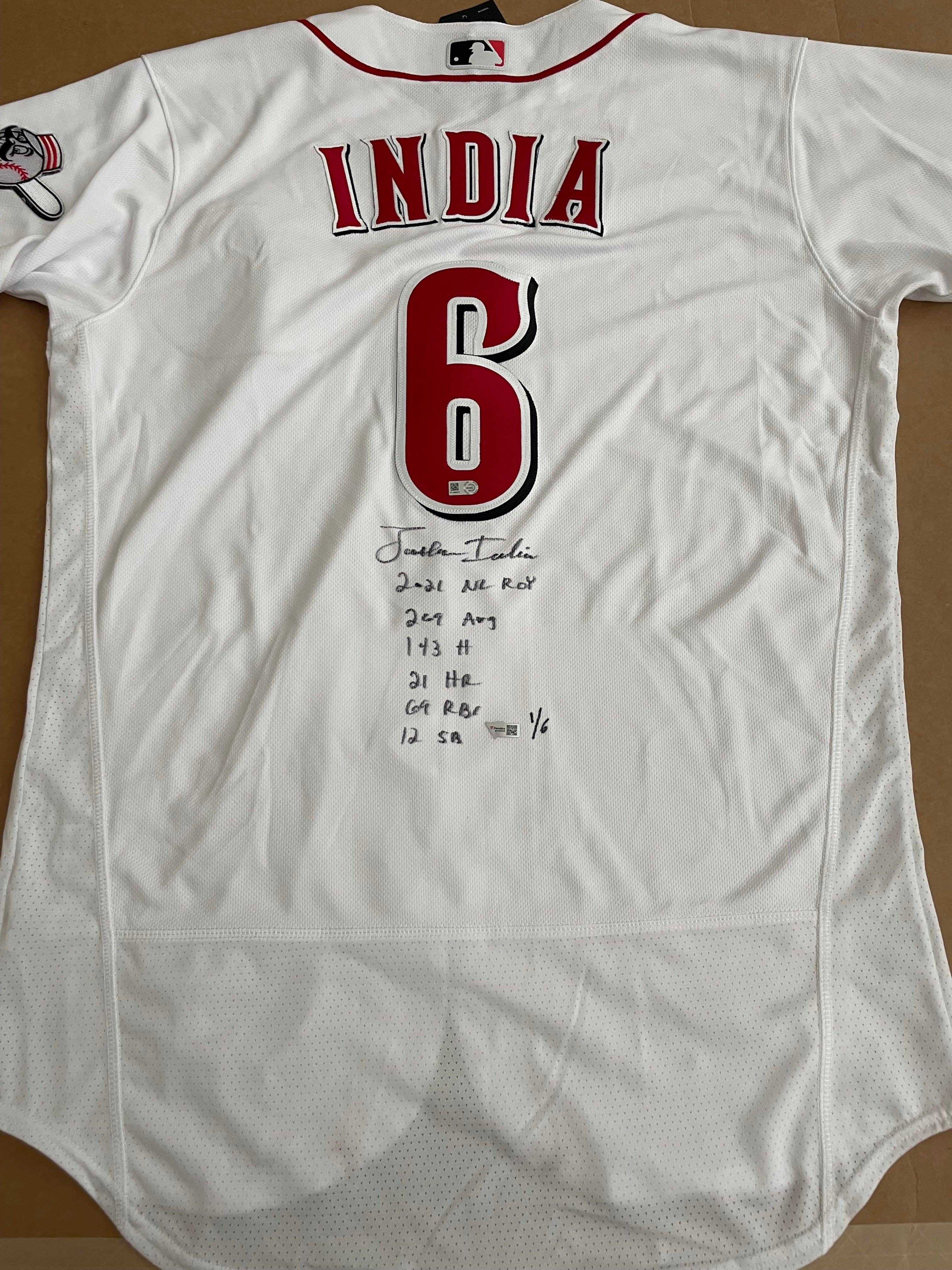 Jonathan India White Cincinnati Reds Autographed Nike Authentic Jersey with  2021 Stats Inscriptions - Limited Edition of 6