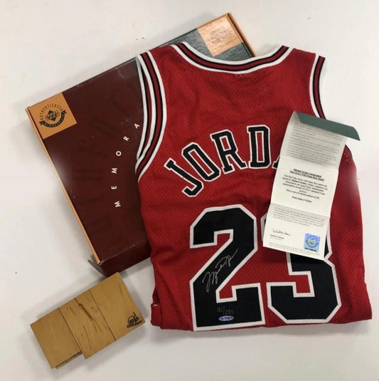 Michael Jordan Signed Bulls Limited Edition Jersey with Final Game Floor Piece